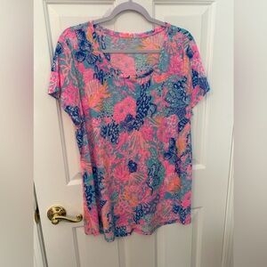 Lilly Pulitzer Pink and Blue Floral Short Sleeve Top